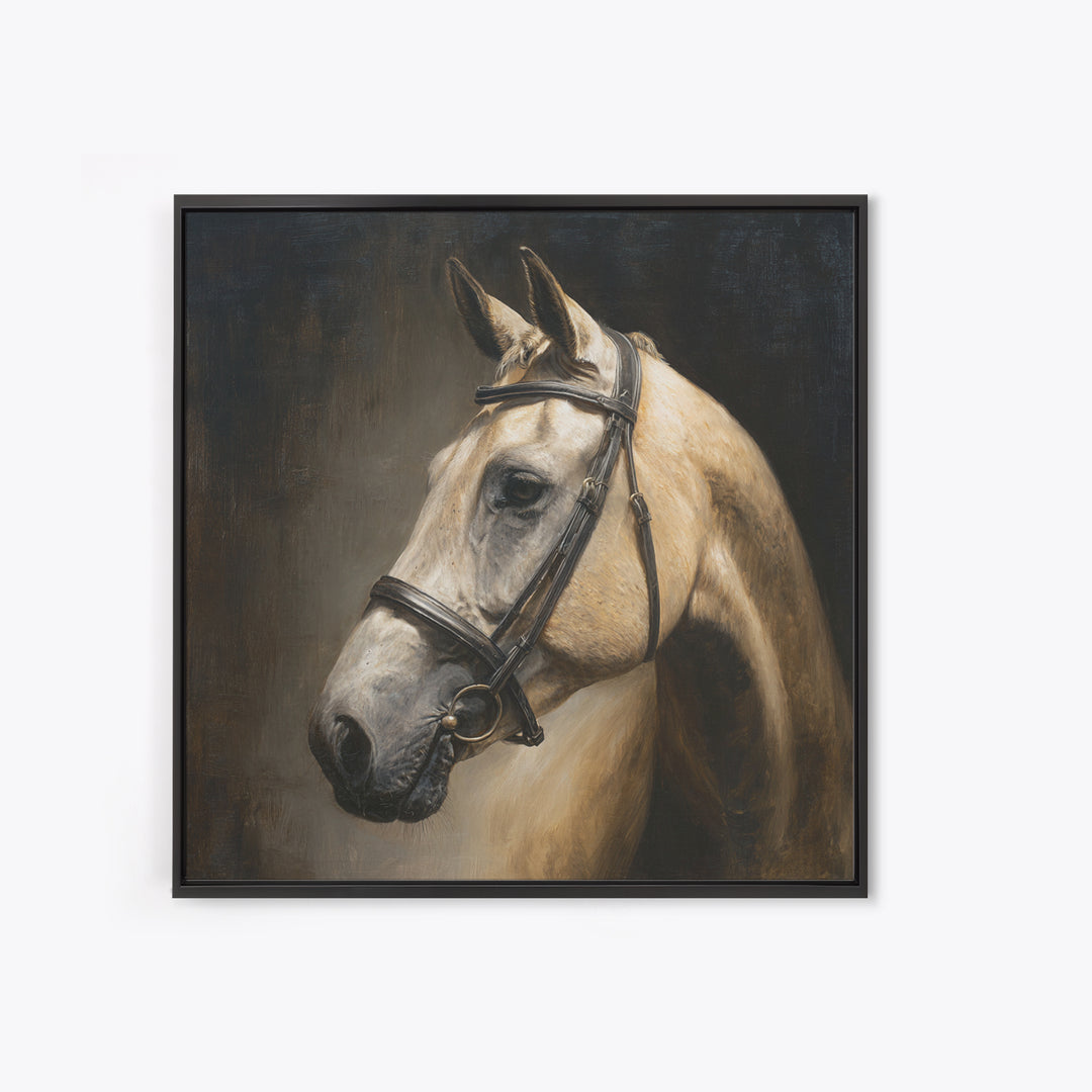 Neutral Horse Portrait Framed Canvas Print, Hotel Art, Room Decor, Hotel Decor, Oil Painting, Boutique, Art Print, Hazbin Hotel, HOT-1x1-40
