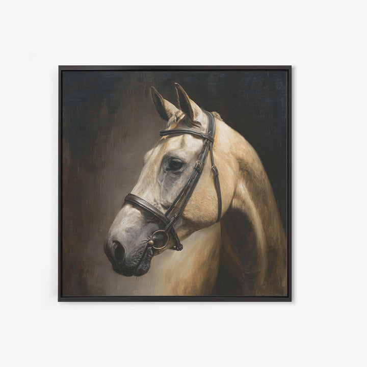 Neutral Horse Portrait Framed Canvas Print, Hotel Art, Room Decor, Hotel Decor, Oil Painting, Boutique, Art Print, Hazbin Hotel, HOT-1x1-40
