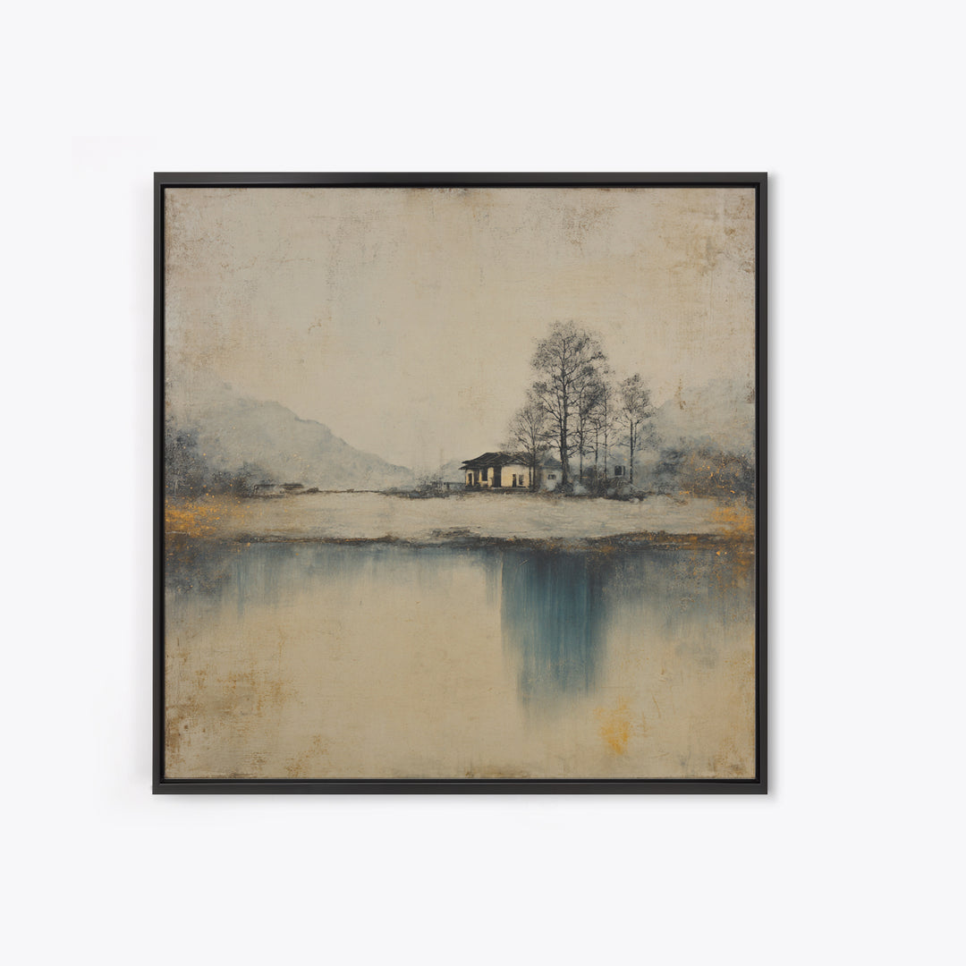 Japanese Ink Landscape Framed Canvas Print, Hotel Art, Beach Prints, Hotel Decor, Fine Art, Boutique, Room Decor, HOT-1x1-42