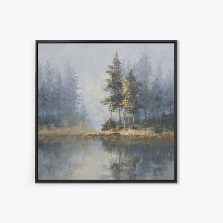 Misty Forest with Refined Calm Atmosphere Framed Canvas Print, Hotel Art, Gallery Decor, Hotel Decor, Fine Art, Boutique, HOT-1x1-62