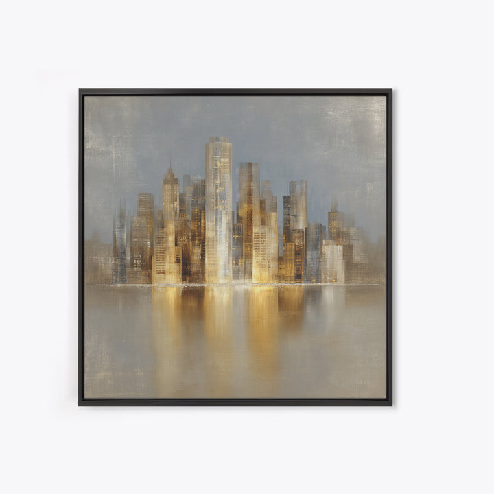 Quiet City Skyline Framed Canvas Print, Hotel Art, Fine Art Print, Hotel Decor, Abstract Art, Boutique, Wall Decor, Painting, HOT-1x1-74
