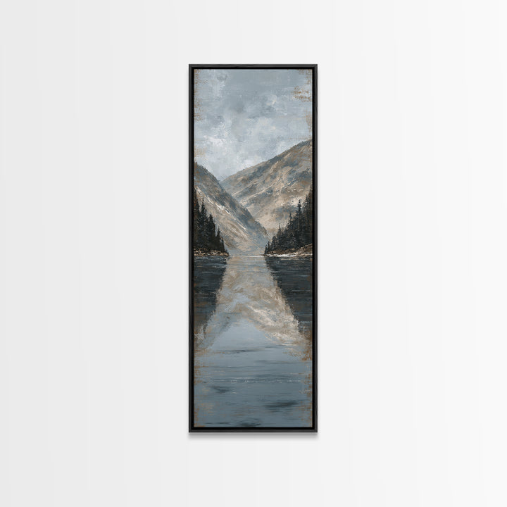 Serene Mountain Lake for Boutique Hotel Mood Framed Canvas Print, Hotel Art, Poster, Hotel Decor, Fine Art, Boutique, HOT-1x3-20