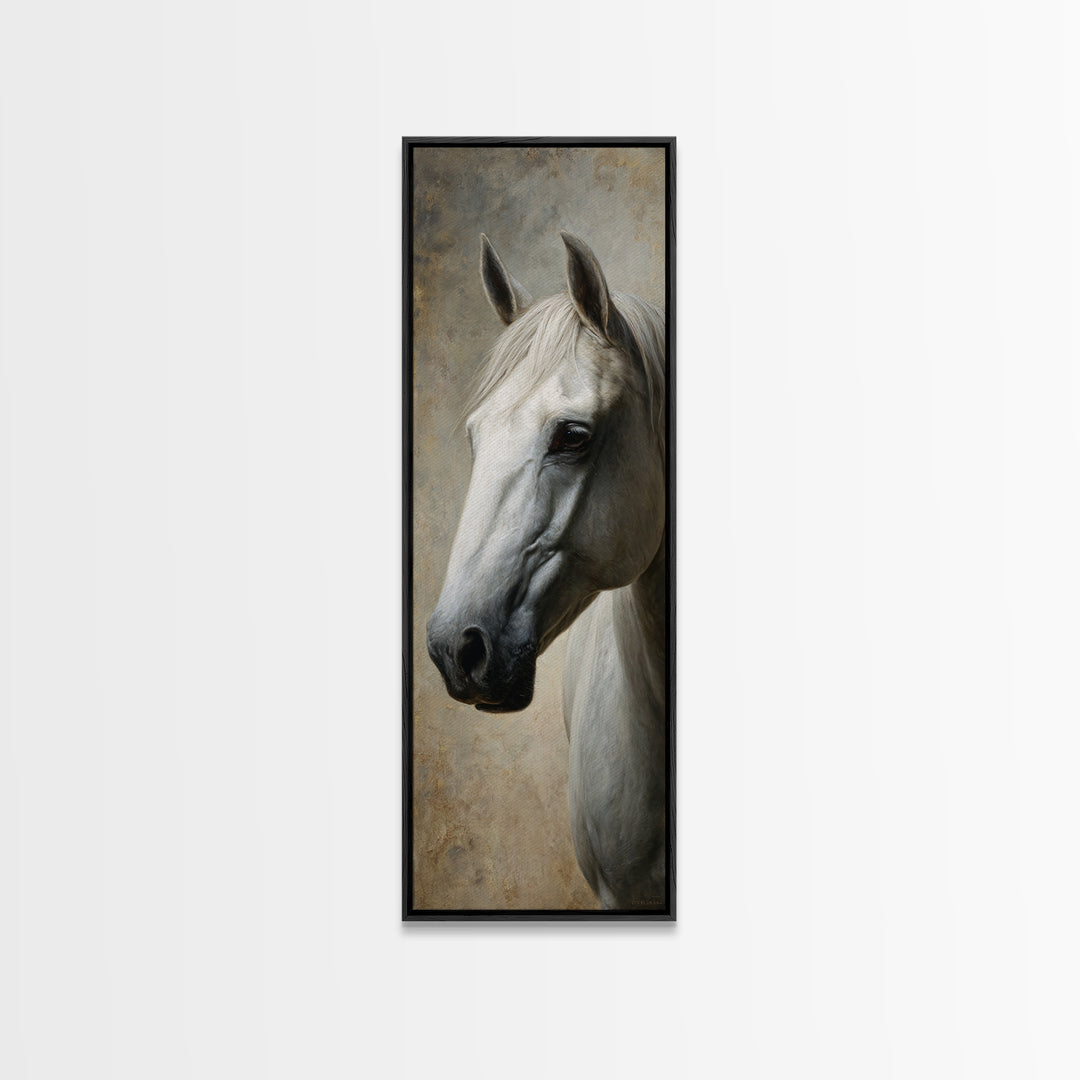 Neutral Horse Portrait Framed Canvas Print, Hotel Art, Coastal Wall Art, Hotel Decor, Fine Art, Boutique, Fine Art Print, HOT-1x3-76