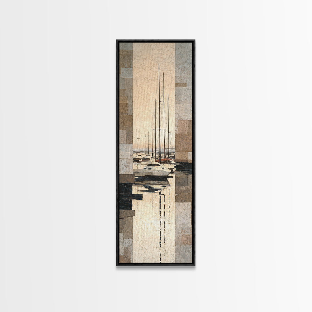 Quiet Harbor with Sailboats at Dawn Canvas Print, Hotel Art, Boho Decor, Hotel Decor, Oil Painting, Boutique, Art Prints, HOT-1x3-82