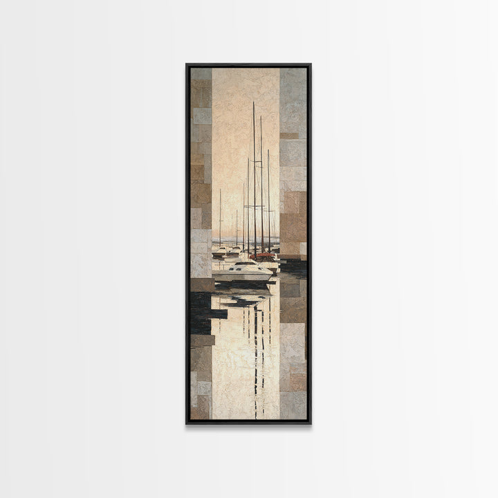 Quiet Harbor with Sailboats at Dawn Canvas Print, Hotel Art, Boho Decor, Hotel Decor, Oil Painting, Boutique, Art Prints, HOT-1x3-82