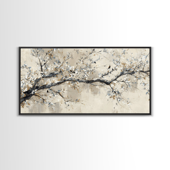Elegant Botanical Branch on Ivory Ground Framed Canvas Print, Hotel Art, Art Print, Hotel Decor, Oil Painting, Boutique, HOT-2x1-1
