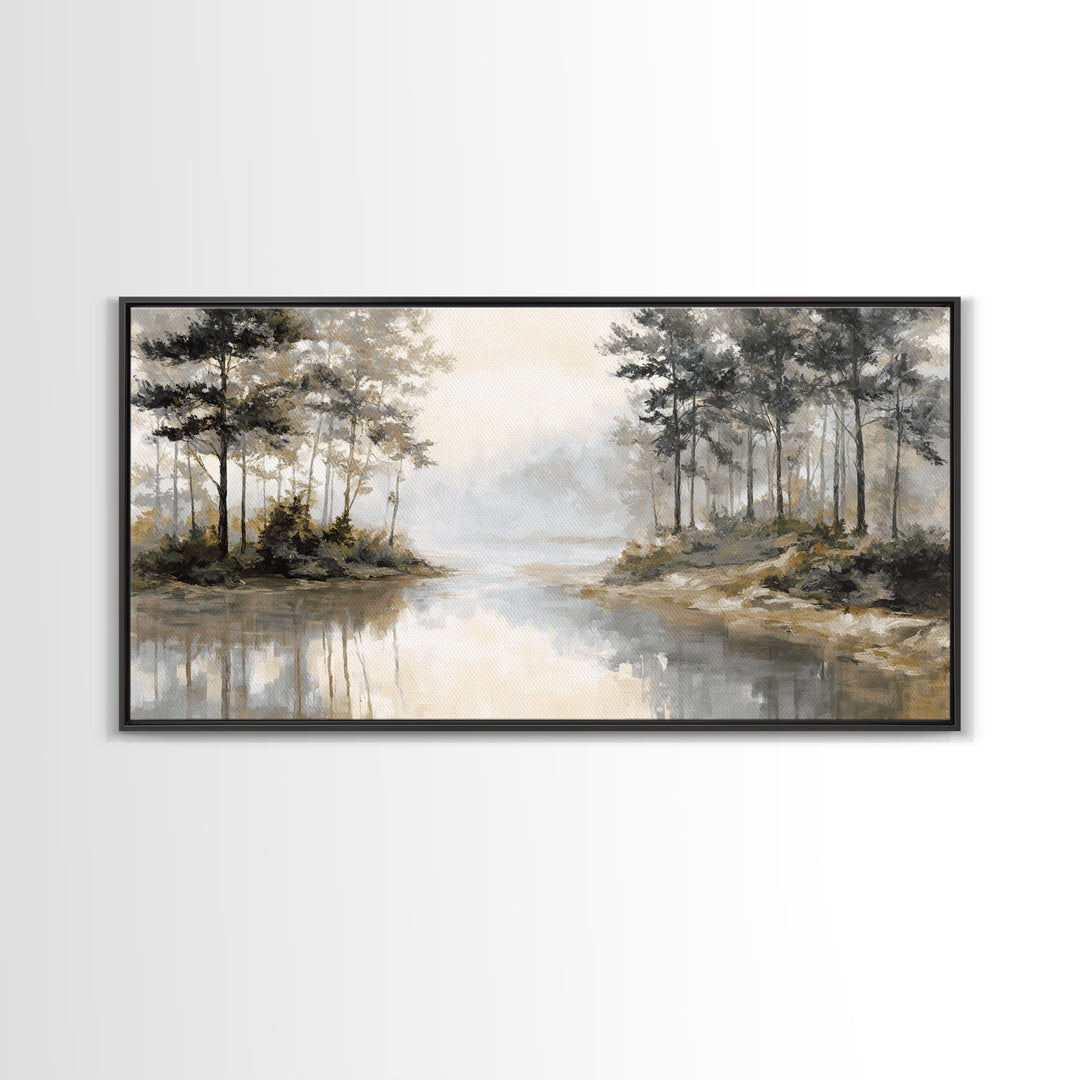 Misty Forest with Refined Calm Atmosphere Framed Canvas Print, Hotel Art, Contemporary Art, Hotel Decor, Fine Art, Boutique, HOT-2x1-10