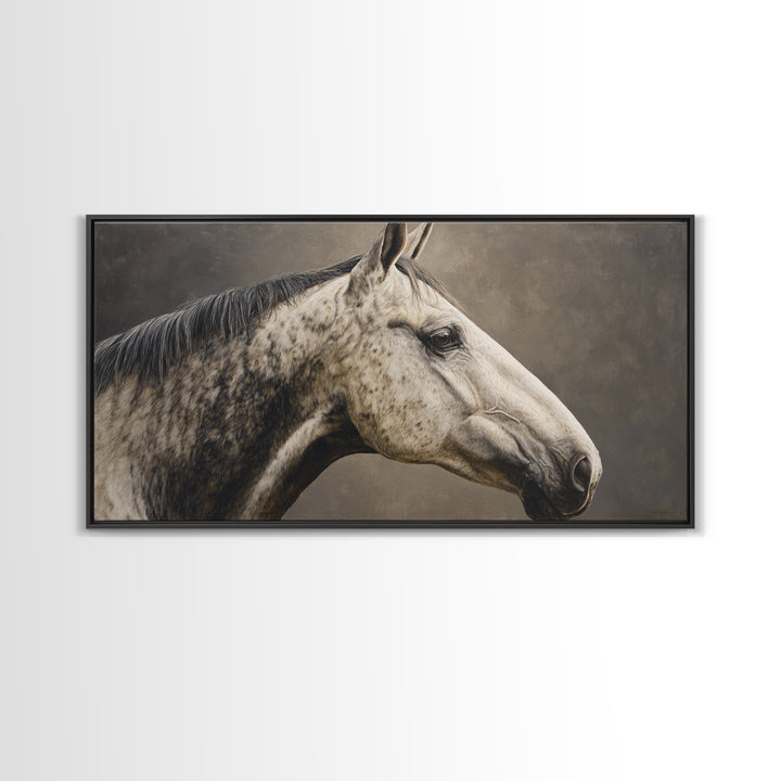 Neutral Horse Portrait Framed Canvas Print, Hotel Art, Room Decor, Hotel Decor, Oil Painting, Boutique, Art Print, Hazbin Hotel, HOT-2x1-12