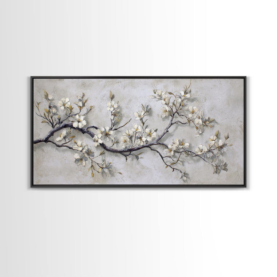 Elegant Botanical Branch on Ivory Ground Framed Canvas Print, Hotel Art, Art Print, Hotel Decor, Oil Painting, Boutique, HOT-2x1-25