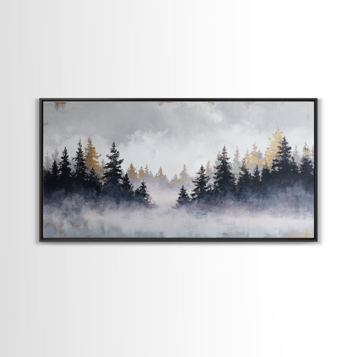 Misty Forest with Refined Calm Atmosphere Framed Canvas Print, Hotel Art, Contemporary Art, Hotel Decor, Fine Art, Boutique, HOT-2x1-34