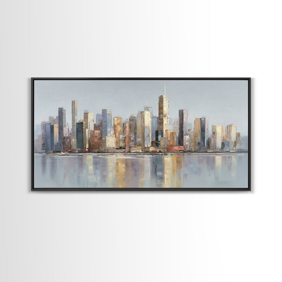 Quiet City Skyline Framed Canvas Print, Hotel Art, Poster, Hotel Decor, Fine Art, Boutique, Wood Wall Art, Printable Art, HOT-2x1-46
