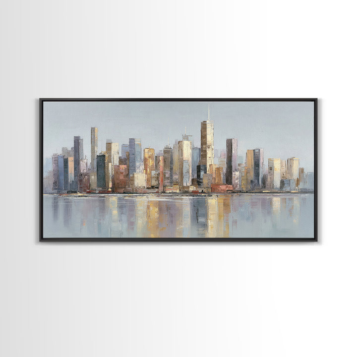 Quiet City Skyline Framed Canvas Print, Hotel Art, Poster, Hotel Decor, Fine Art, Boutique, Wood Wall Art, Printable Art, HOT-2x1-46