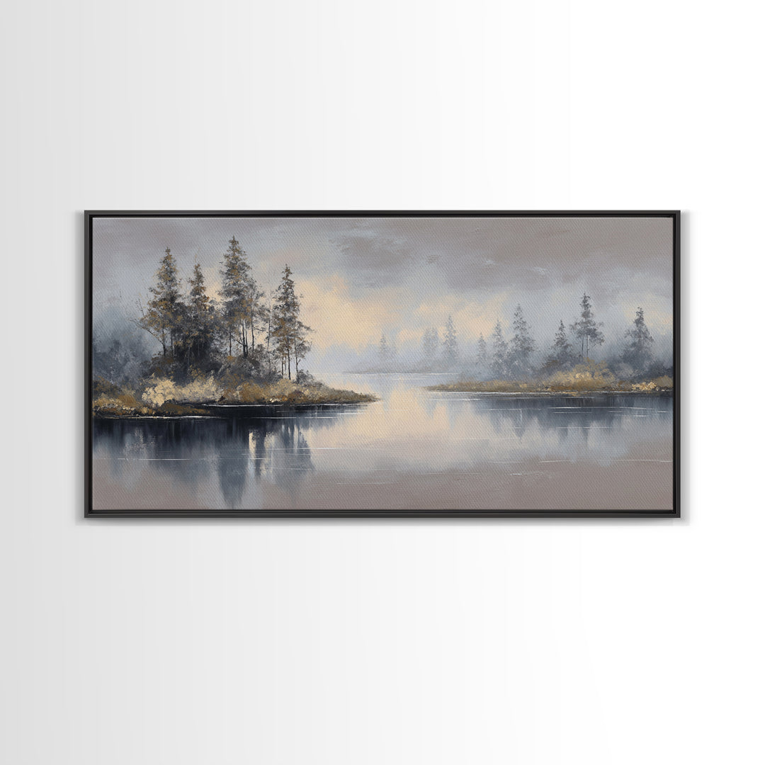 Luxury Monochrome Landscape Framed Canvas Print, Hotel Art, Art, Hotel Decor, Oil Painting, Boutique, Printable Art, HOT-2x1-50