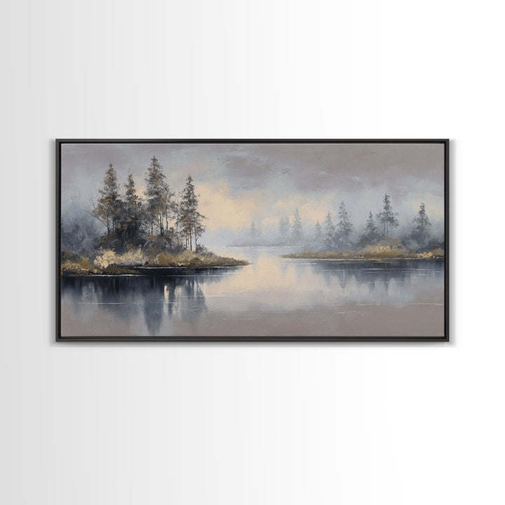 Luxury Monochrome Landscape Framed Canvas Print, Hotel Art, Art, Hotel Decor, Oil Painting, Boutique, Printable Art, HOT-2x1-50