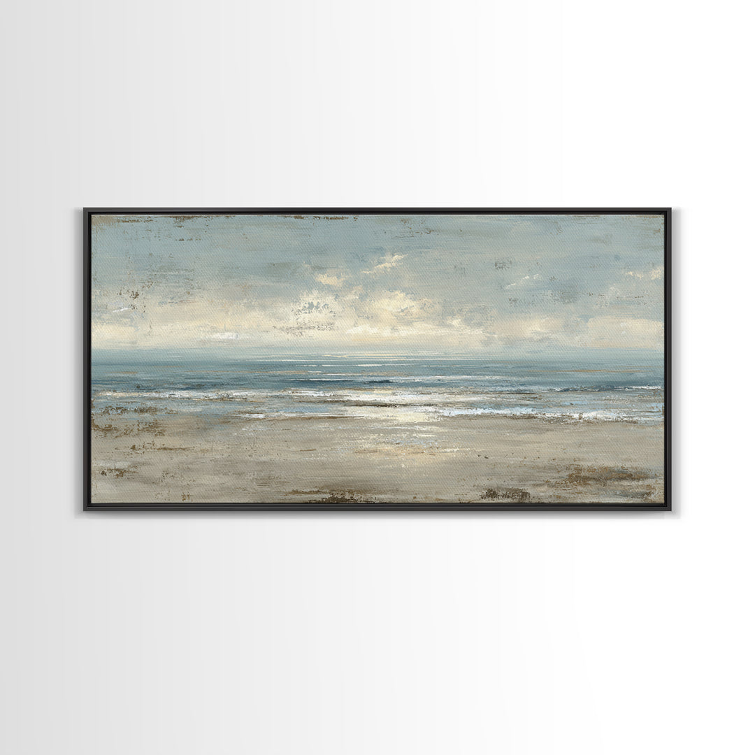 Mediterranean Terrace View Focused on Sea and Framed Canvas Print, Hotel Art, Living Room Decor, Hotel Decor, Boutique, HOT-2x1-55