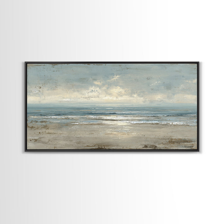 Mediterranean Terrace View Focused on Sea and Framed Canvas Print, Hotel Art, Living Room Decor, Hotel Decor, Boutique, HOT-2x1-55