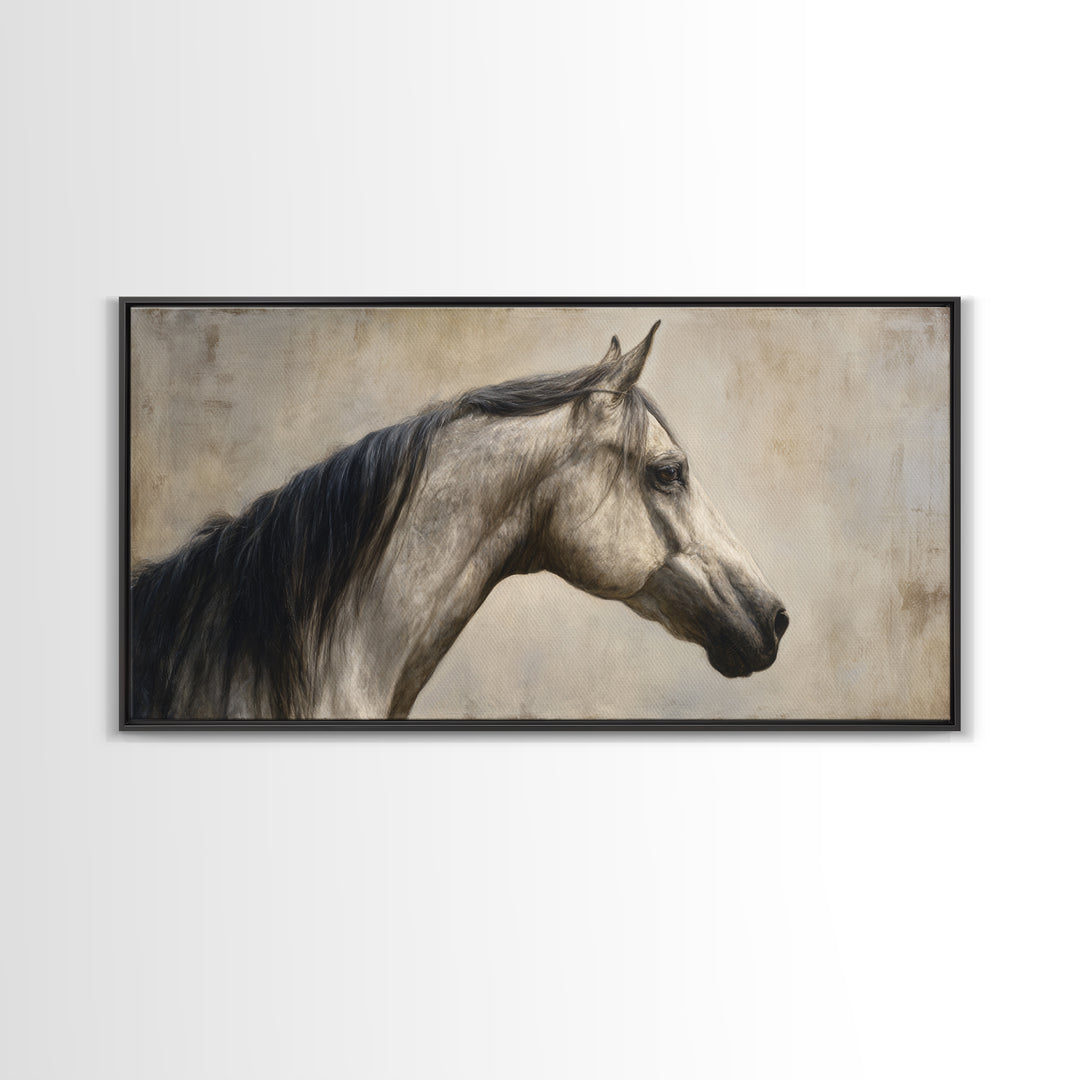 Neutral Horse Portrait Framed Canvas Print, Hotel Art, Art Prints, Hotel Decor, Boutique, Modern Wall Art, Wall Sculpture, HOT-2x1-60