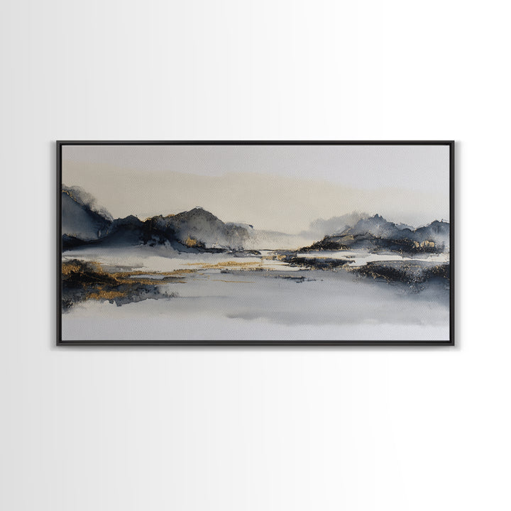 Japanese Ink Landscape Canvas Print, Hotel Art, Wall Art, Hotel Decor, Boutique, Abstract Art, Framed Art, Wood Wall Art, HOT-2x1-62