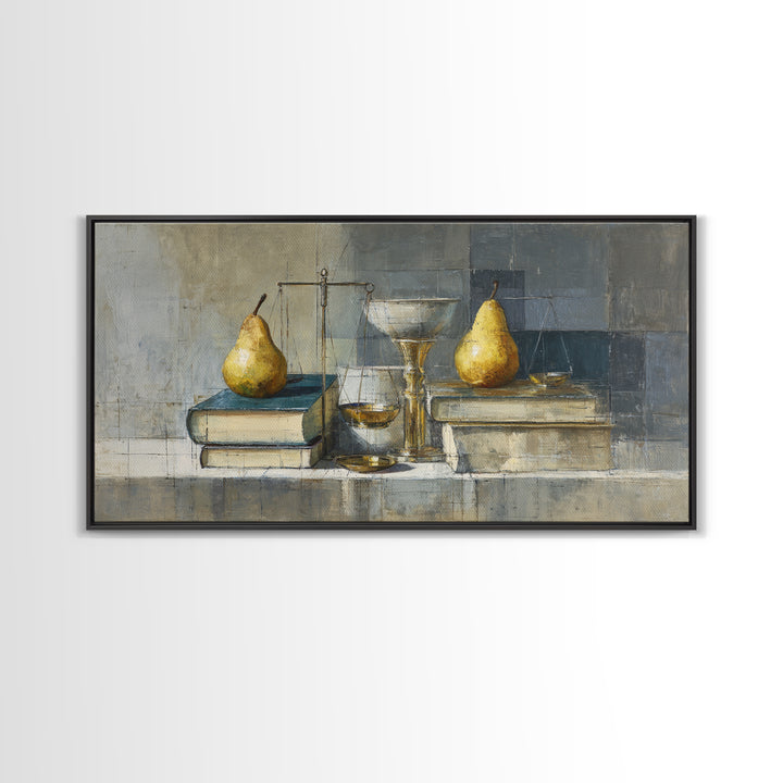 Elegant Pear Still Life on Linen Framed Canvas Print, Hotel Art, Art Deco, Hotel Decor, Fine Art, Boutique, Minimalist Wall Art, HOT-2x1-65