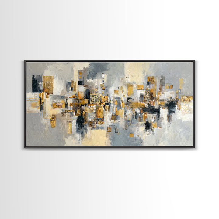 Gold Accented Abstract for Upscale Lobby Framed Canvas Print, Hotel Art, Wall Decor, Hotel Decor, Abstract Art, Boutique, HOT-2x1-9