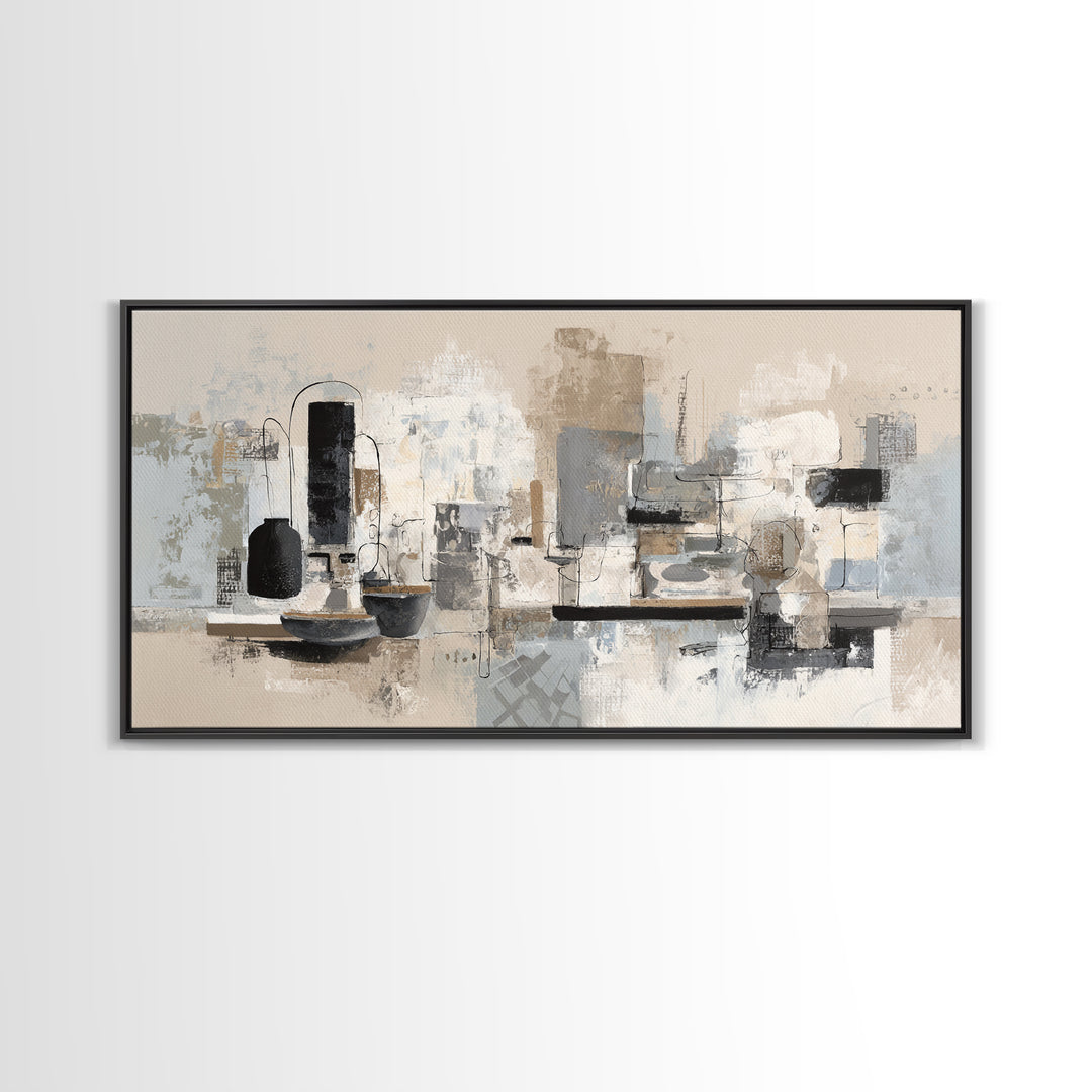 Simple Black Line Figure Framed Canvas Print, Hotel Art, Large Wall Art, Hotel Decor, Fine Art, Boutique, Beach Decor, HOT-2x1-91
