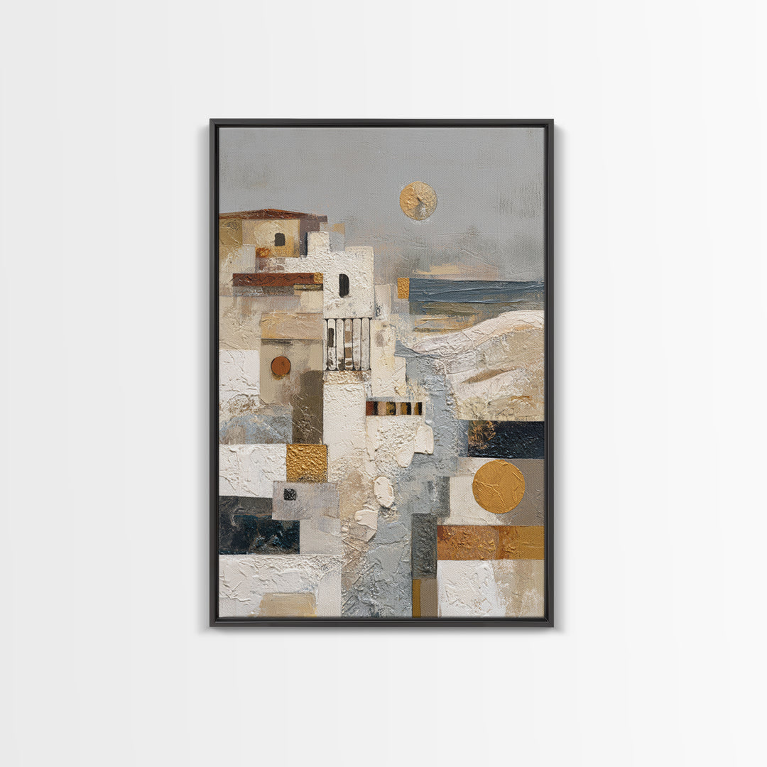 Mediterranean Terrace View Focused on Sea and Framed Canvas Print, Hotel Art, Contemporary Art, Hotel Decor, Fine Art, Boutique, HOT-2x3-19
