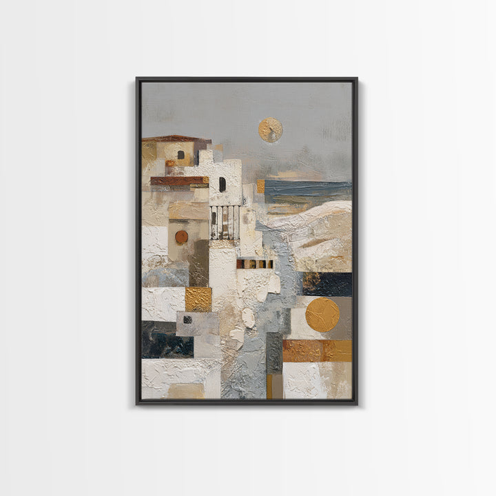 Mediterranean Terrace View Focused on Sea and Framed Canvas Print, Hotel Art, Contemporary Art, Hotel Decor, Fine Art, Boutique, HOT-2x3-19