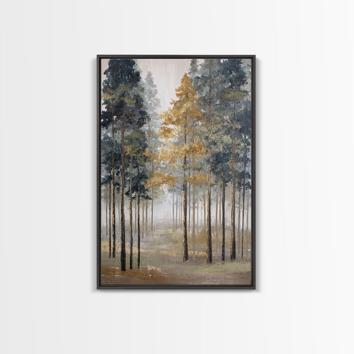 Misty Forest with Refined Calm Atmosphere Framed Canvas Print, Hotel Art, Poster, Hotel Decor, Boutique, Wood Wall Art, HOT-2x3-22