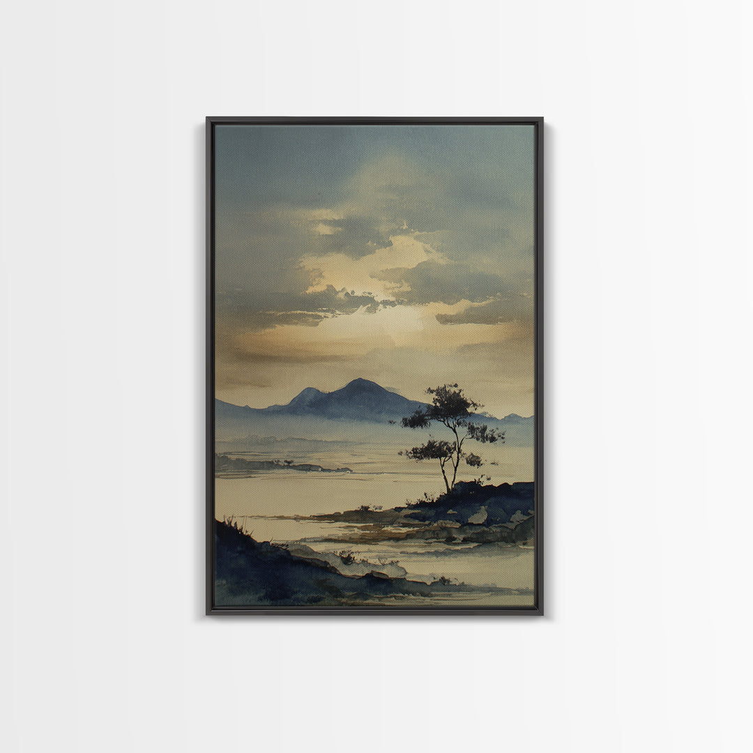 Japanese Ink Landscape Canvas Print, Hotel Art, Art, Hotel Decor, Oil Painting, Boutique, Printable Art, Living Room Decor, HOT-2x3-50