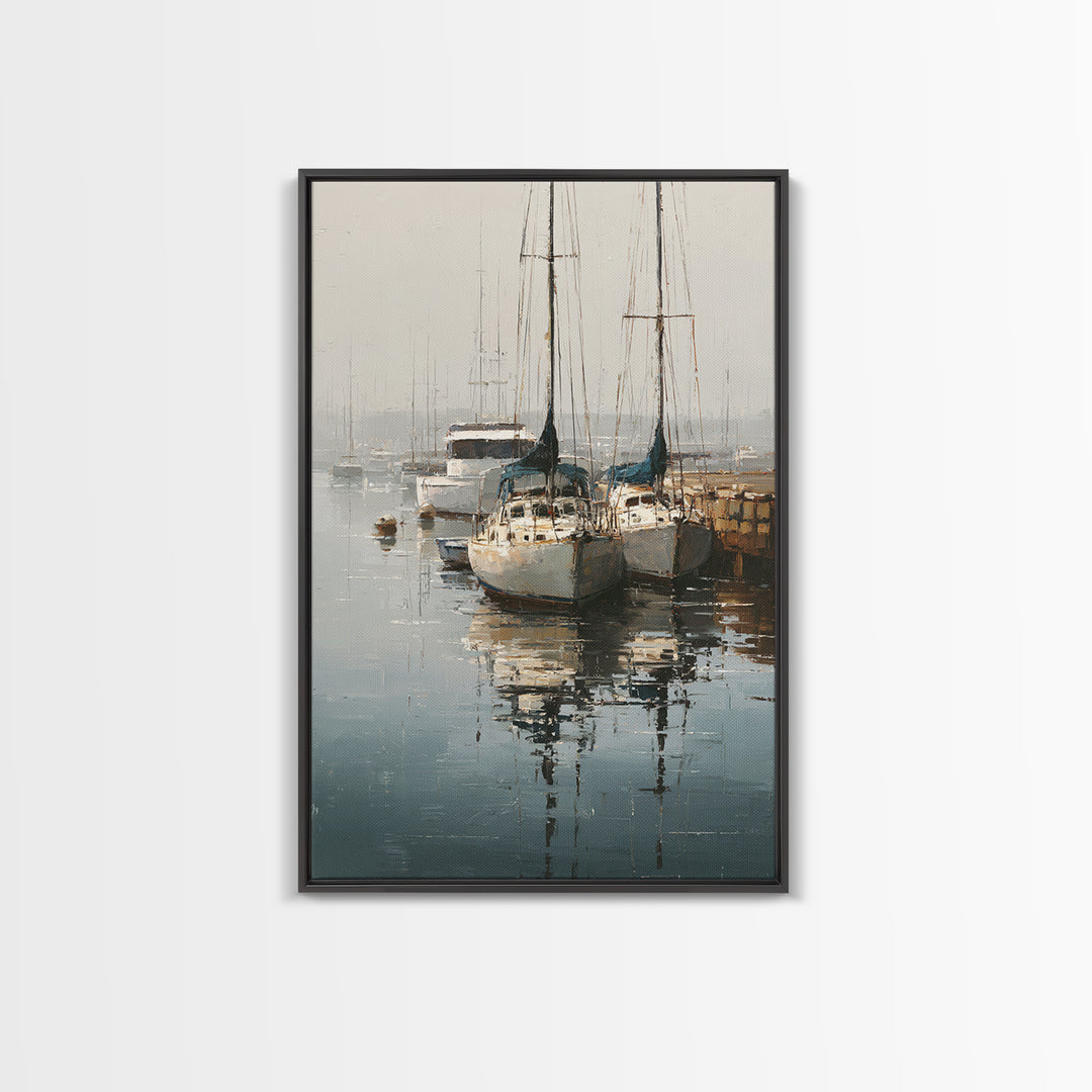 Quiet Harbor with Sailboats at Dawn Canvas Print, Hotel Art, Wall Decor, Hotel Decor, Fine Art, Boutique, Living Room Decor, HOT-2x3-54