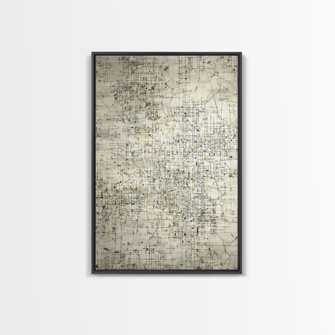 City Map Abstract Lines Without Readable Labels Framed Canvas Print, Hotel Art, Hazbin Hotel, Hotel Decor, Abstract Art, HOT-2x3-80