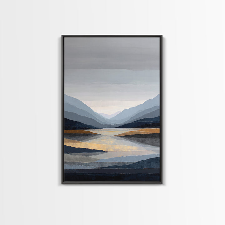 Serene Mountain Lake for Boutique Hotel Mood Framed Canvas Print, Hotel Art, Living Room Decor, Hotel Decor, Fine Art, Boutique, HOT-2x3-88