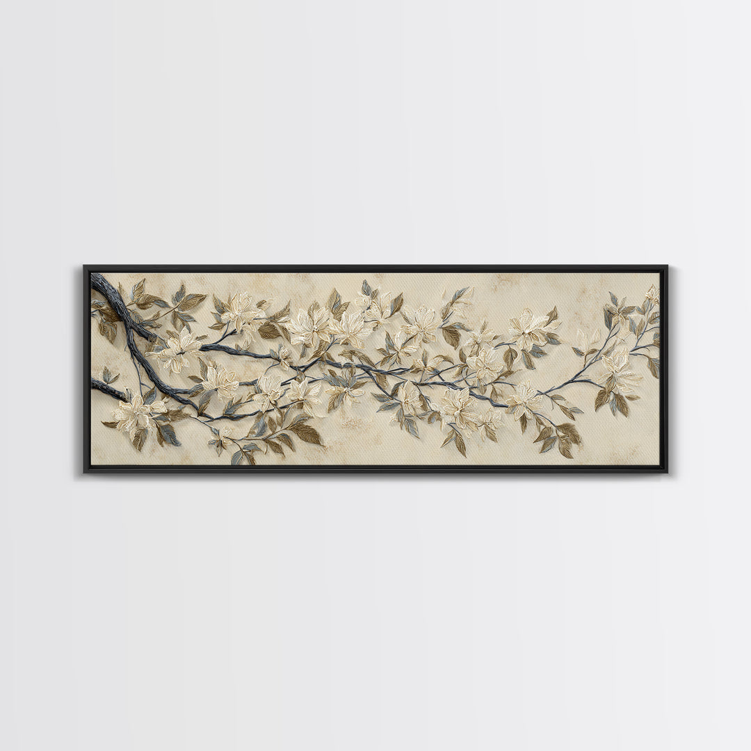 Elegant Botanical Branch on Ivory Ground Canvas Print, Hotel Art, Gallery Wall Art, Hotel Decor, Boutique, Luxury Decor, HOT-3x1-21