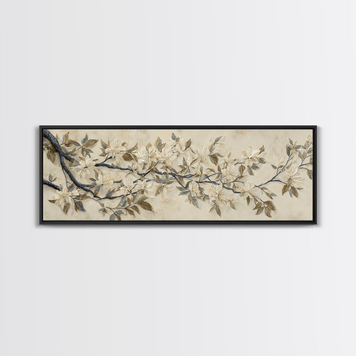 Elegant Botanical Branch on Ivory Ground Canvas Print, Hotel Art, Gallery Wall Art, Hotel Decor, Boutique, Luxury Decor, HOT-3x1-21