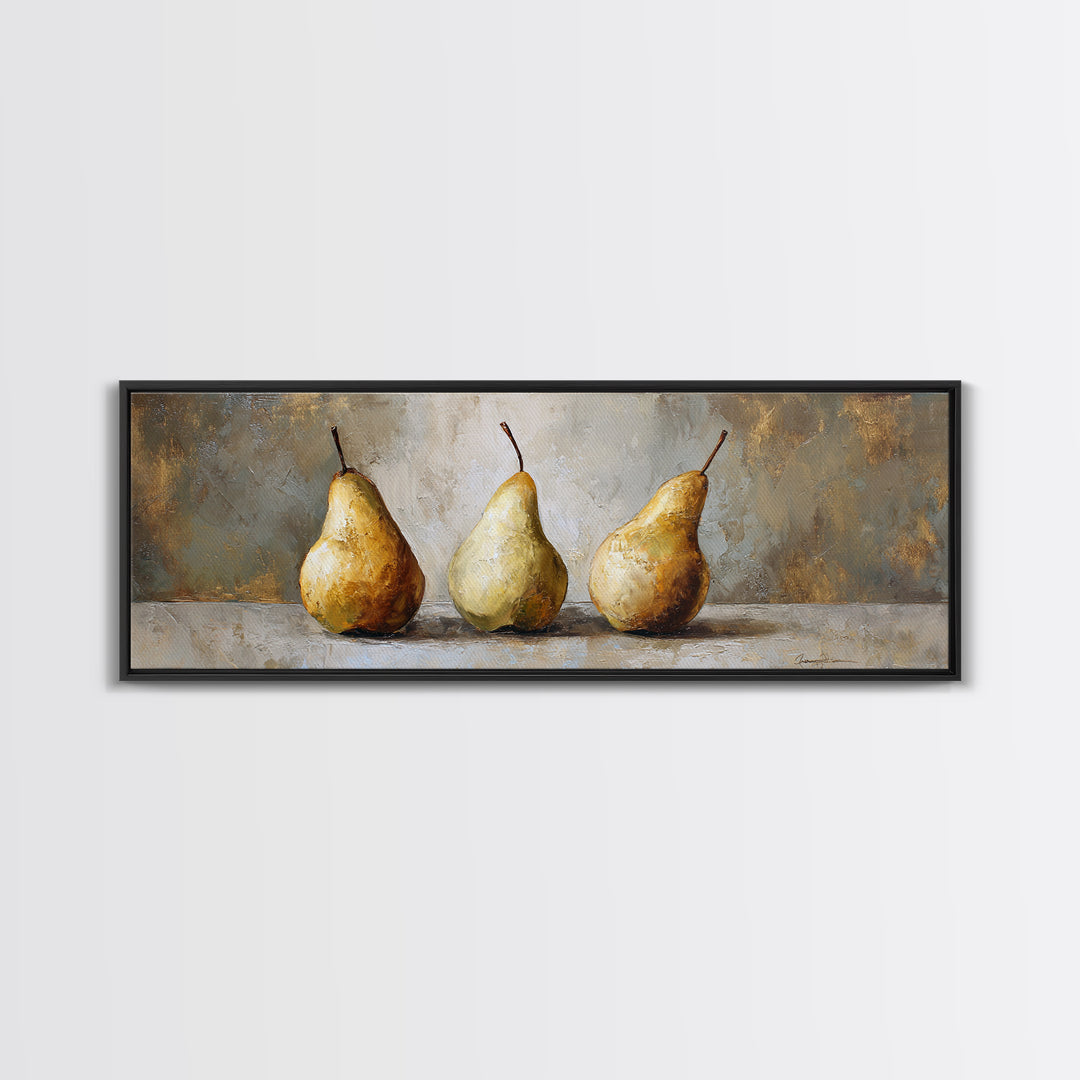 Elegant Pear Still Life on Linen Framed Canvas Print, Hotel Art, Beach Decor, Hotel Decor, Abstract Art, Boutique, Boho Decor, HOT-3x1-37