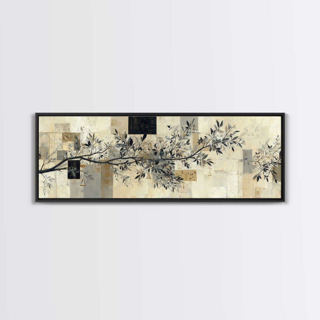 Elegant Botanical Branch on Ivory Ground Canvas Print, Hotel Art, Gallery Wall Art, Hotel Decor, Boutique, Luxury Decor, HOT-3x1-45