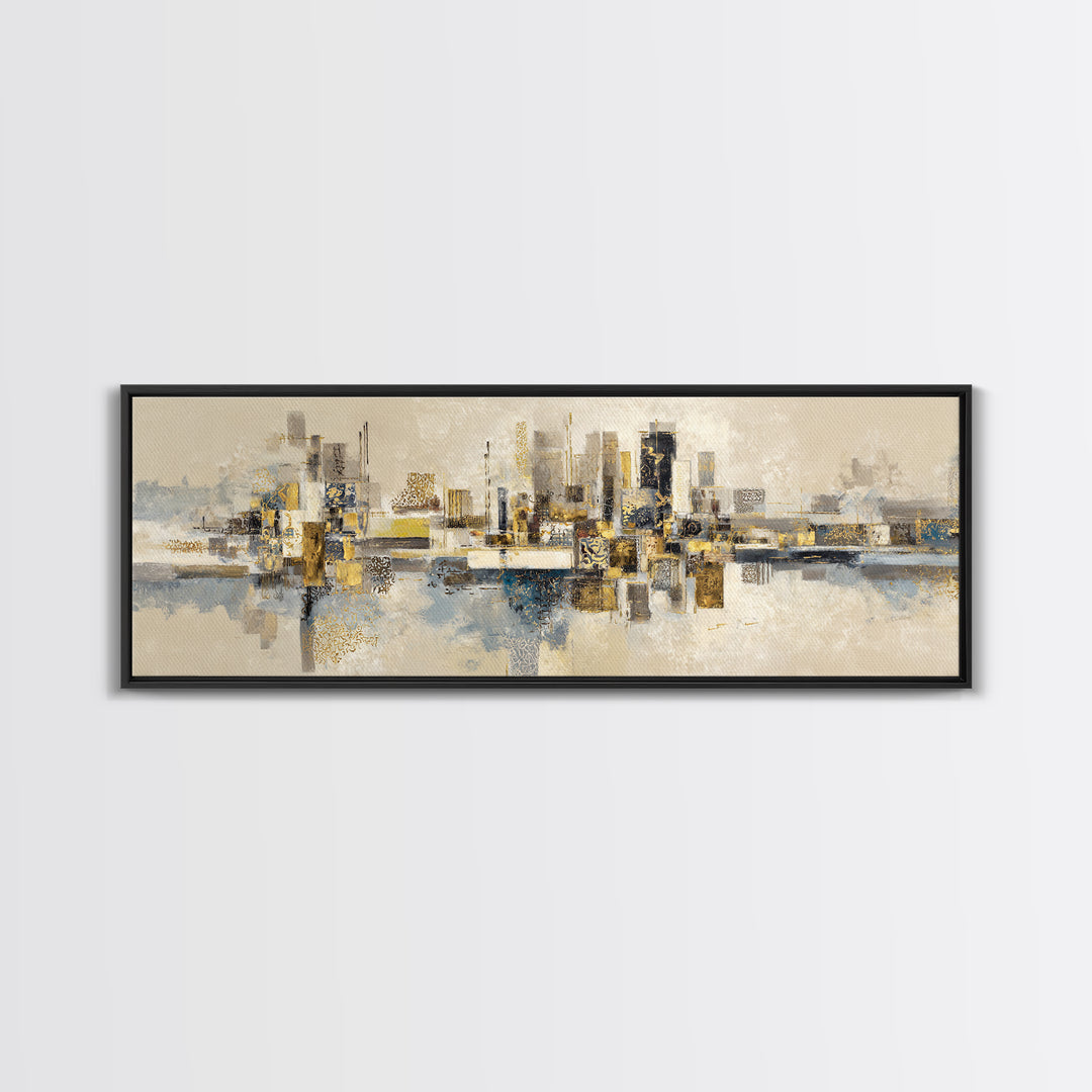 Gold Accented Abstract for Upscale Lobby Framed Canvas Print, Hotel Art, Printable Art, Hotel Decor, Abstract Art, Boutique, HOT-3x1-5