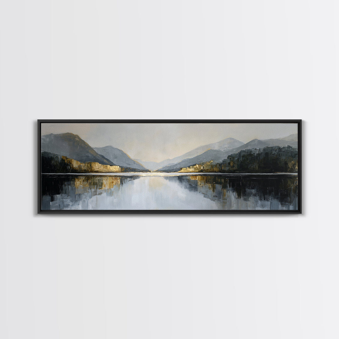 Serene Mountain Lake for Boutique Hotel Mood Framed Canvas Print, Hotel Art, Poster, Hotel Decor, Fine Art, Boutique, HOT-3x1-72