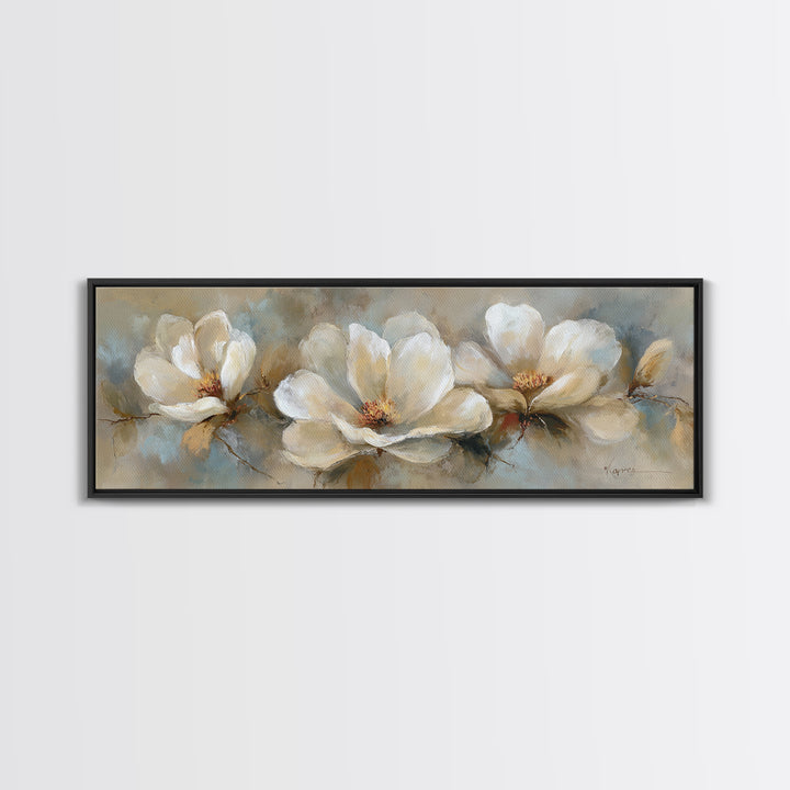 Classic Oil Painted Floral Still Life Framed Canvas Print, Hotel Art, Neutral Decor, Hotel Decor, Oil Painting, Boutique, HOT-3x1-73