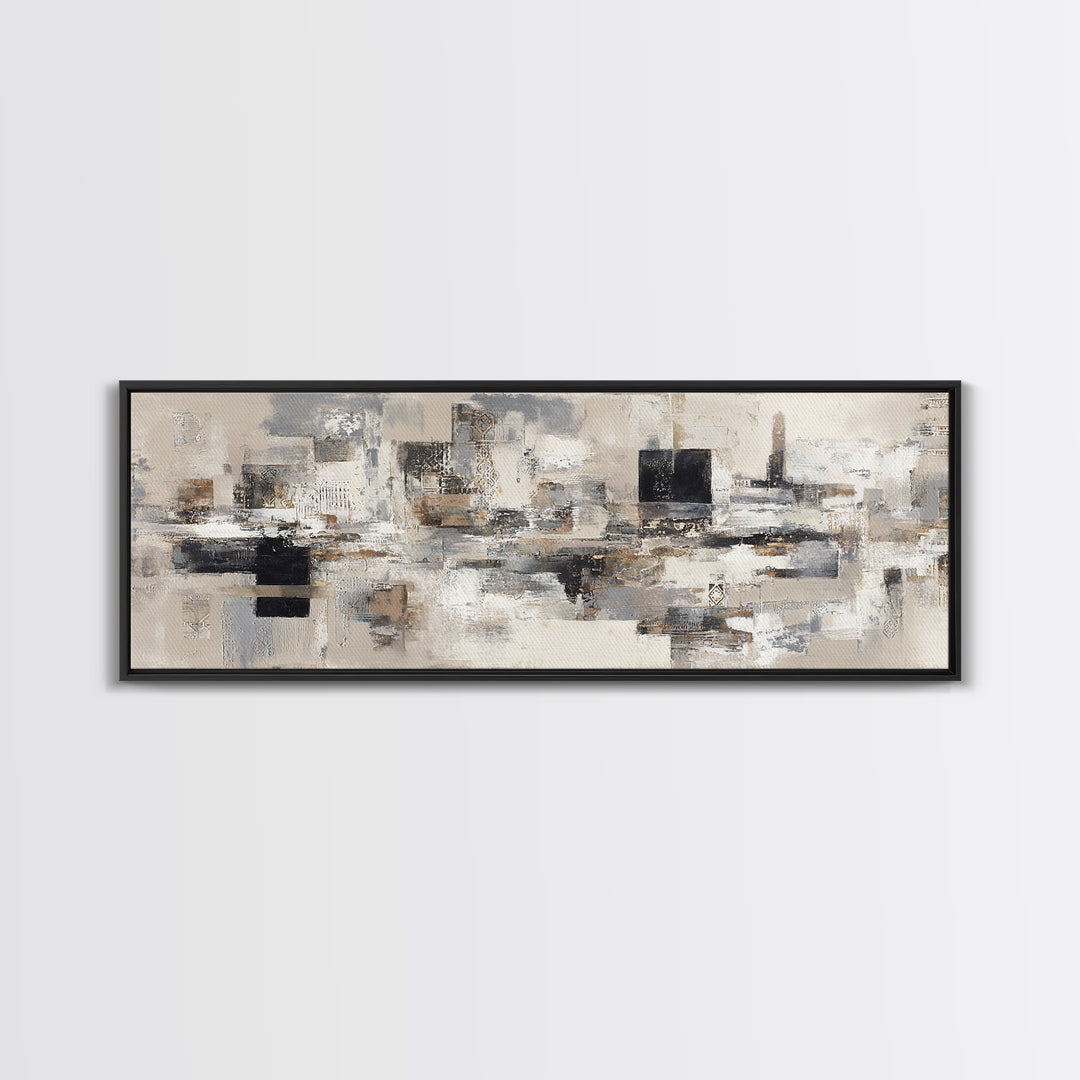 Sophisticated Neutral Abstract Framed Canvas Print, Hotel Art, Boho Decor, Hotel Decor, Fine Art, Boutique, Painting, HOT-3x1-89