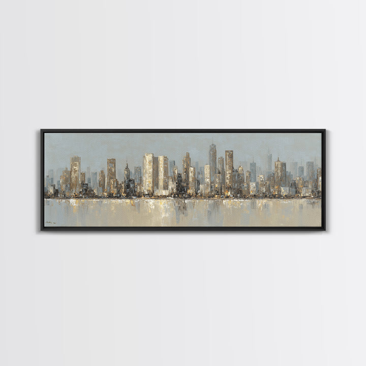 Quiet City Skyline Framed Canvas Print, Hotel Art, Gallery Wall Art, Hotel Decor, Abstract Art, Boutique, Luxury Decor, HOT-3x1-90