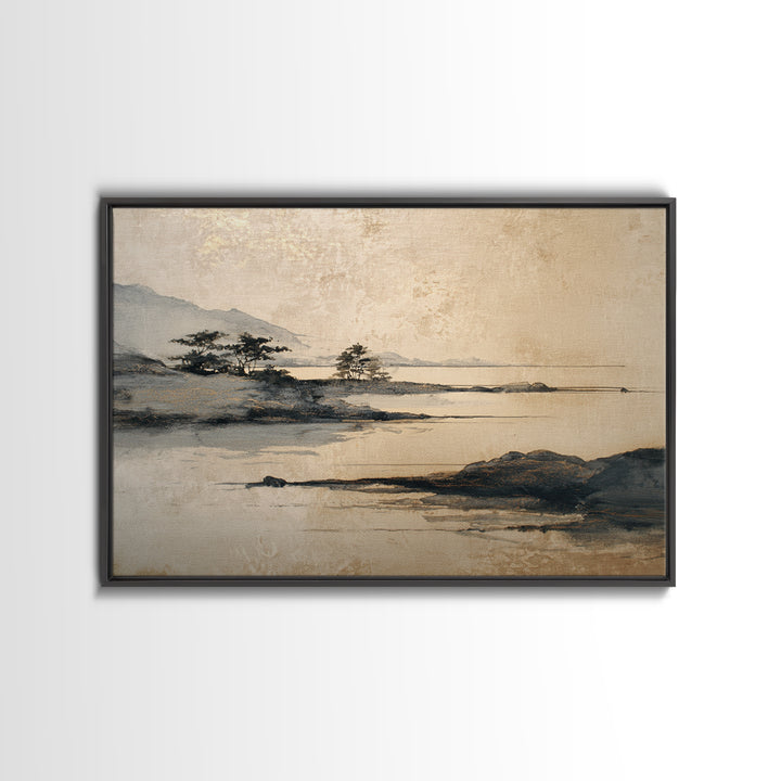 Japanese Ink Landscape Canvas Print, Hotel Art, Wood Wall Art, Hotel Decor, Fine Art, Boutique, Gallery Wall Set, Travel Poster, HOT-3x2-22