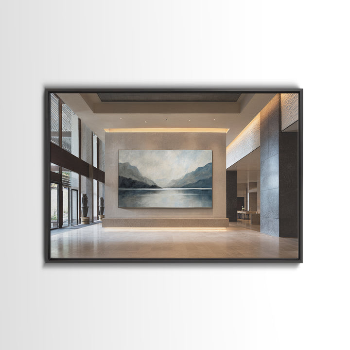 Serene Mountain Lake for Boutique Hotel Mood Framed Canvas Print, Hotel Art, Travel Poster, Hotel Decor, Fine Art, Boutique, HOT-3x2-36