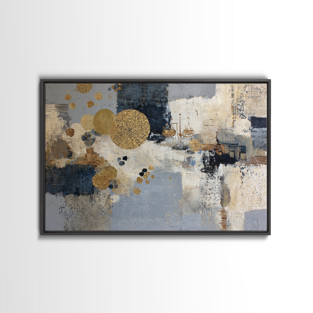 Gold Accented Abstract for Upscale Lobby Framed Canvas Print, Hotel Art, Beach House Decor, Hotel Decor, Abstract Art, Boutique, HOT-3x2-41
