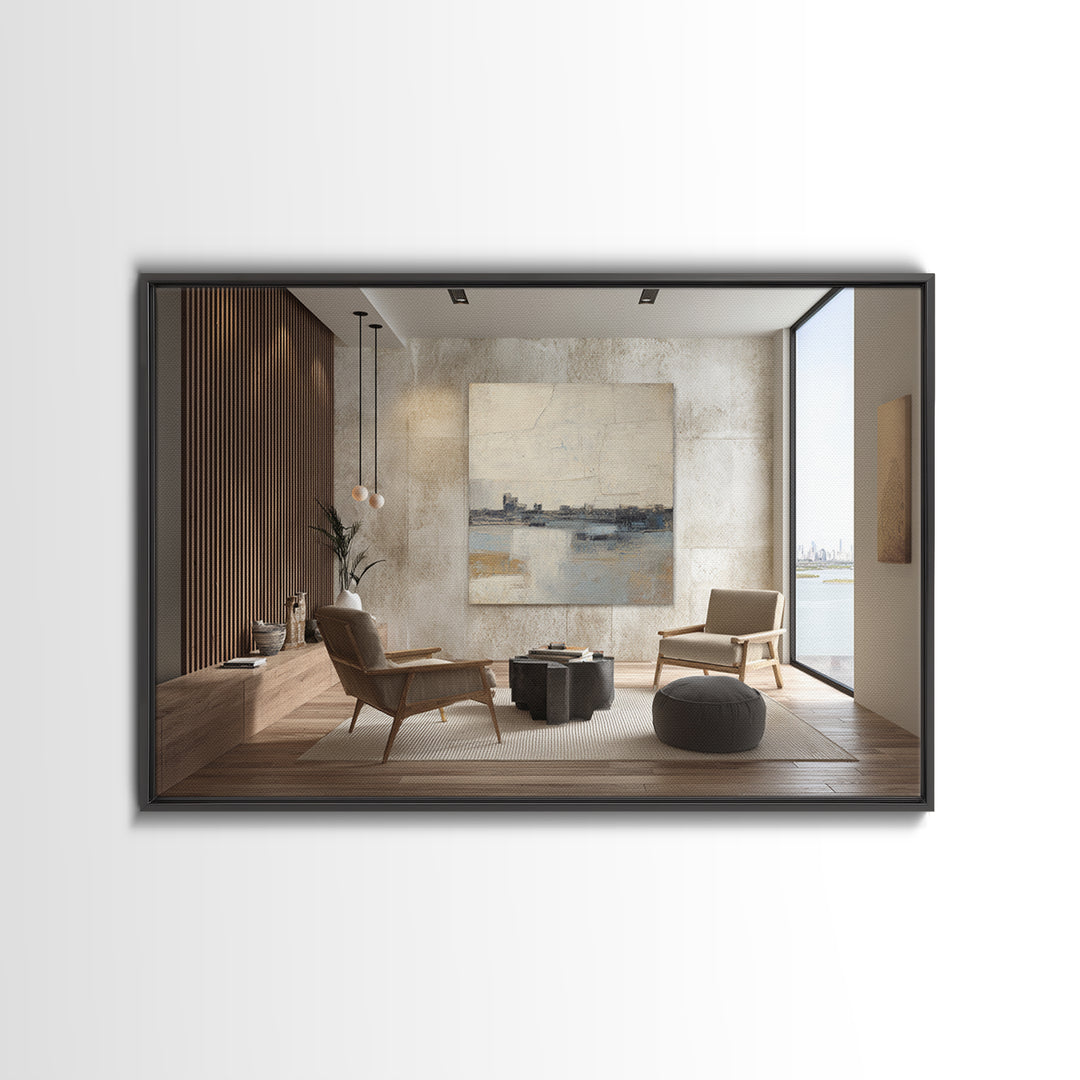 Large Calming Seascape Framed Canvas Print, Hotel Art, Wood Wall Art, Hotel Decor, Fine Art, Boutique, Gallery Wall Set, HOT-3x2-55