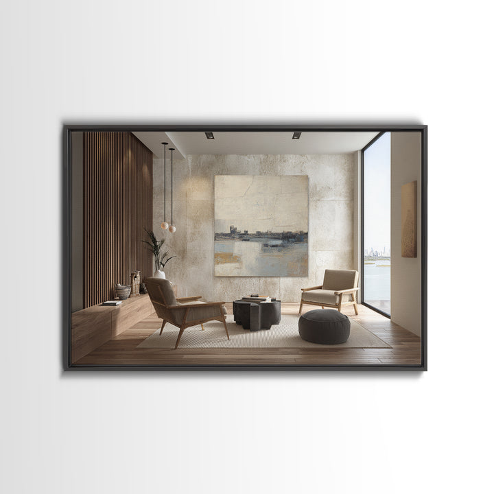 Large Calming Seascape Framed Canvas Print, Hotel Art, Wood Wall Art, Hotel Decor, Fine Art, Boutique, Gallery Wall Set, HOT-3x2-55