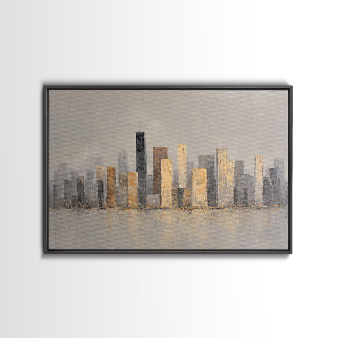 Quiet City Skyline Framed Canvas Print, Hotel Art, Living Room Decor, Hotel Decor, Fine Art, Boutique, City Wall Art, HOT-3x2-6