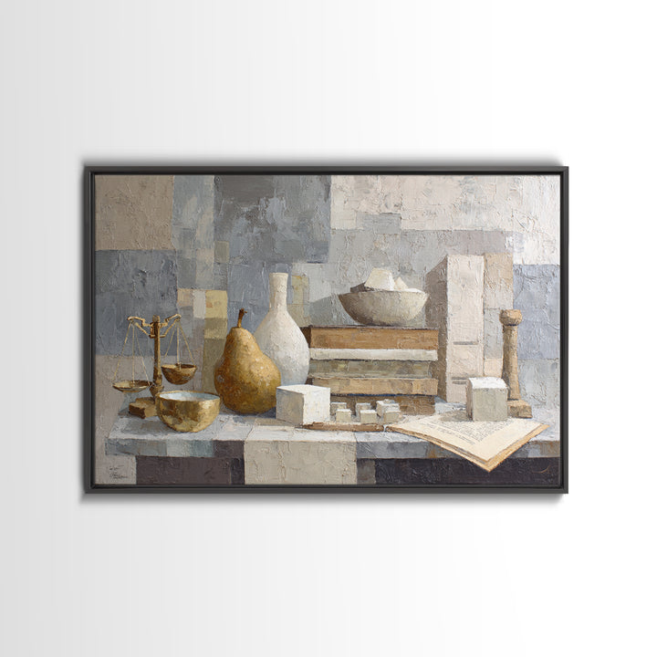 Elegant Pear Still Life on Linen Framed Canvas Print, Hotel Art, Luxury Decor, Hotel Decor, Abstract Art, Boutique, Art Prints, HOT-3x2-97