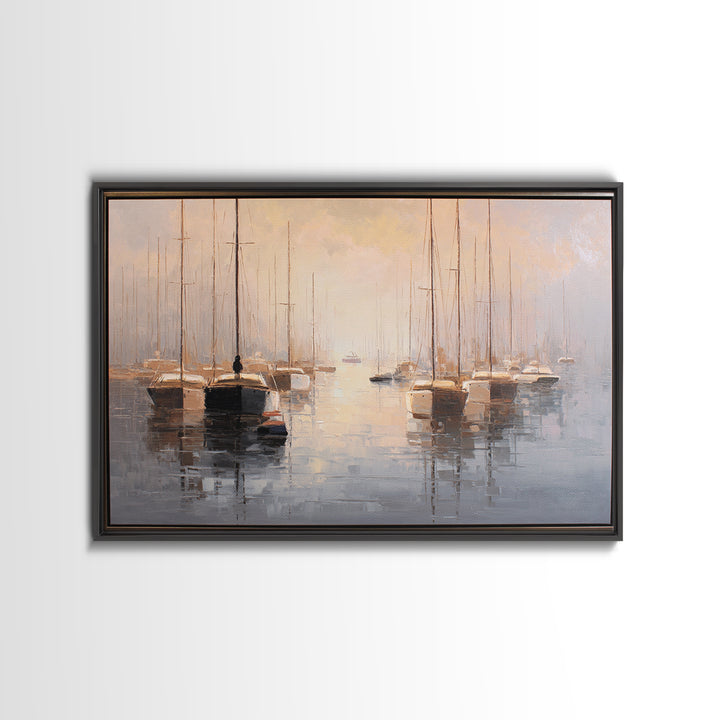 Quiet Harbor with Sailboats at Dawn Canvas Print, Hotel Art, Gallery Wall Set, Hotel Decor, Fine Art, Boutique, HOT-3x2-98