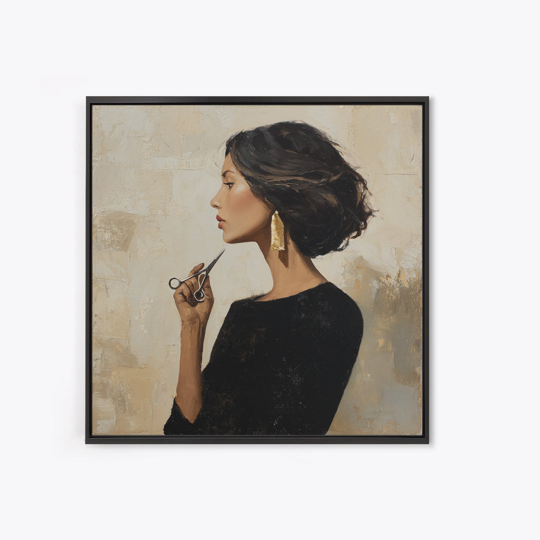 Minimal Female Profile Framed Canvas Print, Hair Salon Art, Wall Decor, Living Room Decor, Fine Art, Style, African Art, HSA-1x1-12
